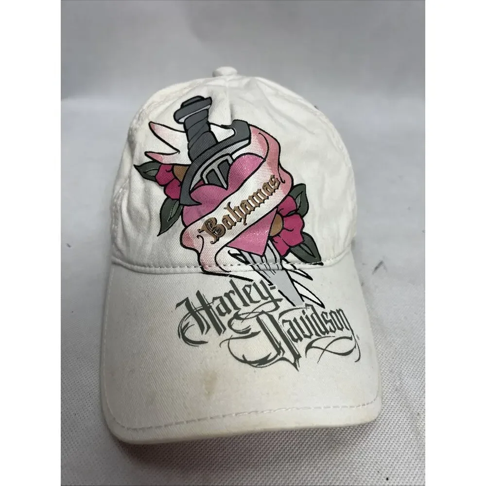 Harley Davidson Hat Cap Snap Back Womens Pink White 100% Cotton Bahamas